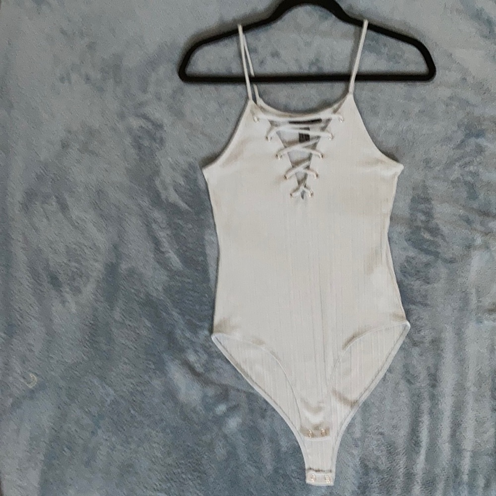 Blue ribbed bodysuit